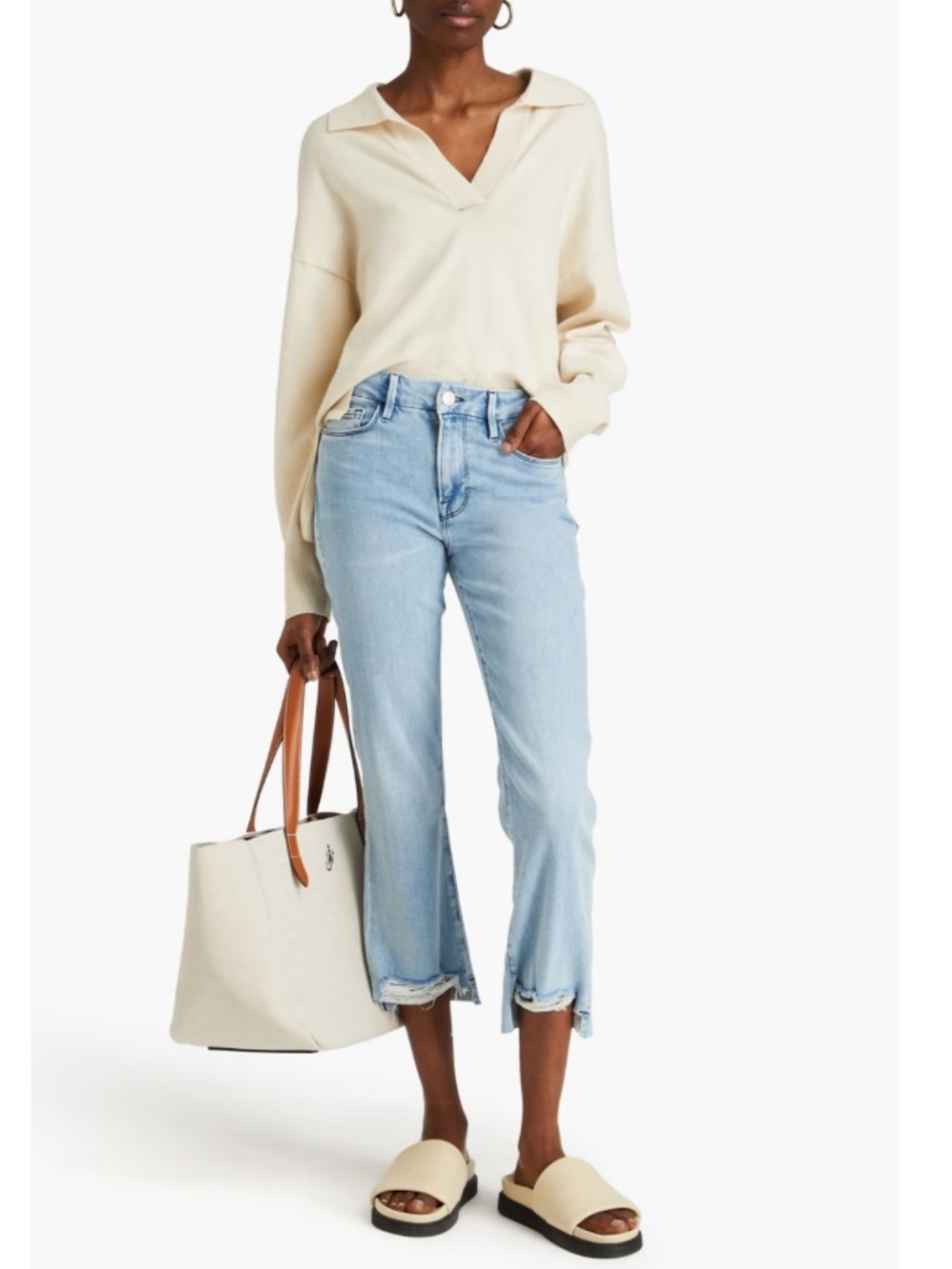Frame Le Crop Mini Boot Jeans Raw Hem Blue Size 27